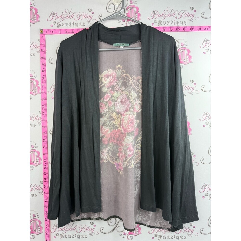 Pleione cardigan flowers Black Open Front Cardigan with Floral Back Panel